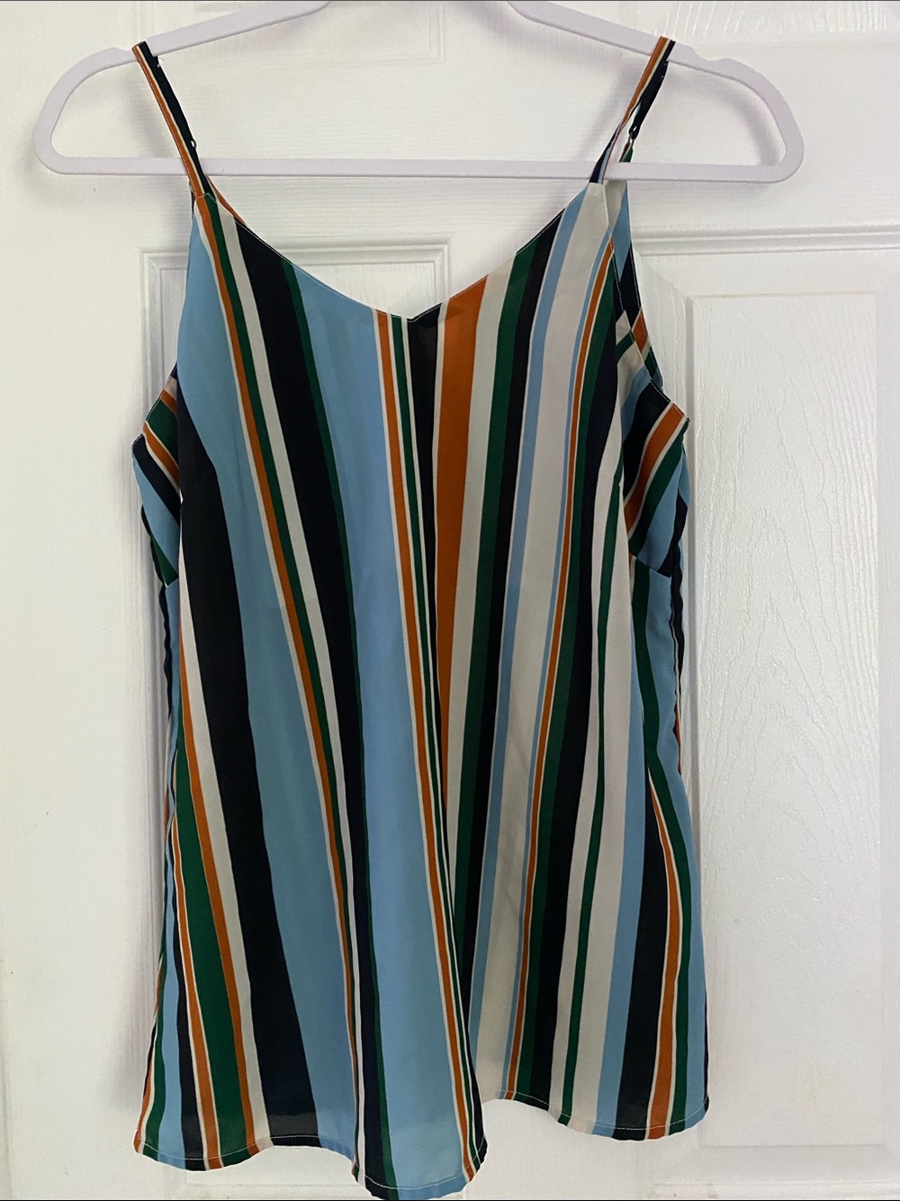 Japna Vertical Stripe Spaghetti Strap Camisole - Blue, Green, Black, White, Tan